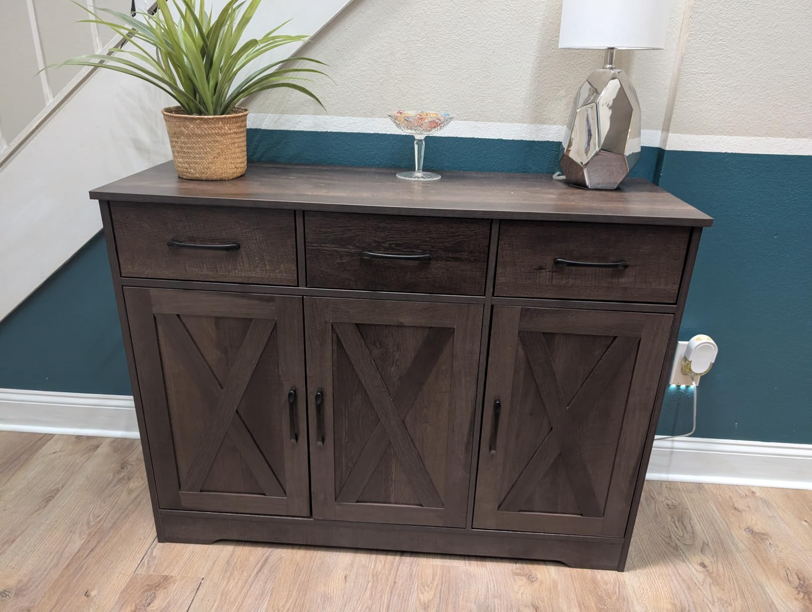 HOSTACK Kitchen Buffet Cabinet with Storage, Sideboard Coffee Bar, Black | Farmhouse Kitchen Storage Cabinet with 3 Drawers & Adjustable Shelf & Doors, 42.5