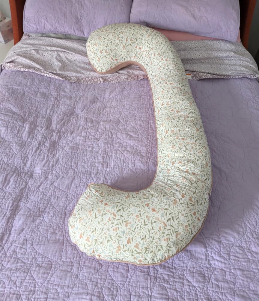 BellaMoon C Shaped Pregnancy Pillow for Sleeping, 55 Inch Maternity Body Pillow with Cooling Cotton Cover, Full Body Support for Side Sleeping, Back, Hips & Belly, Wild Parsley customer photo 2