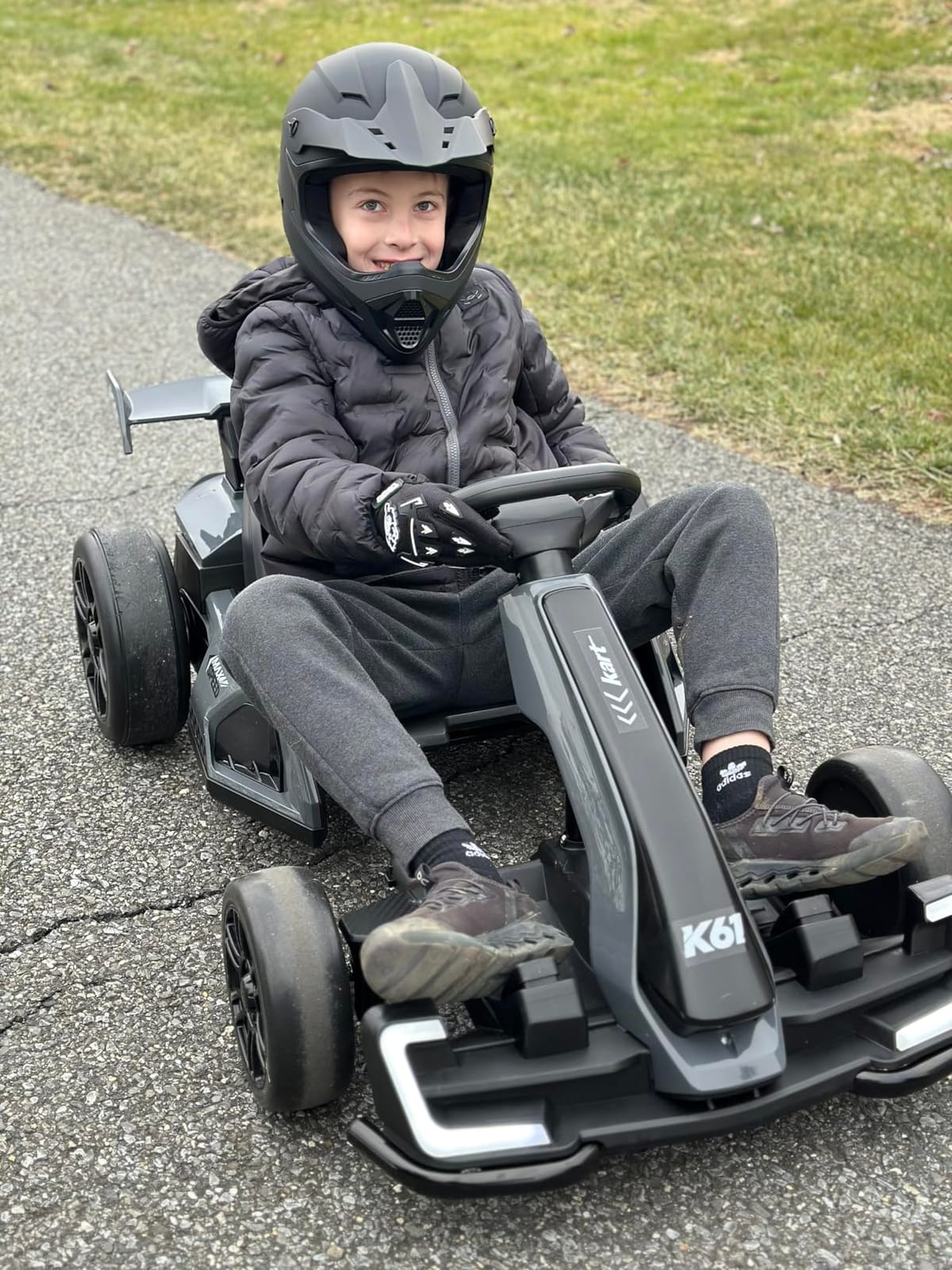 KerryYoo K61 Go Kart Electric Drift Kart with Length Adjustable Seat, 24V Ride on Toys with 4 Speed Mode, 300W Outdoor Ride On Crazy Kart, 8.5 MPH, Bluetooth - Blue customer photo 2