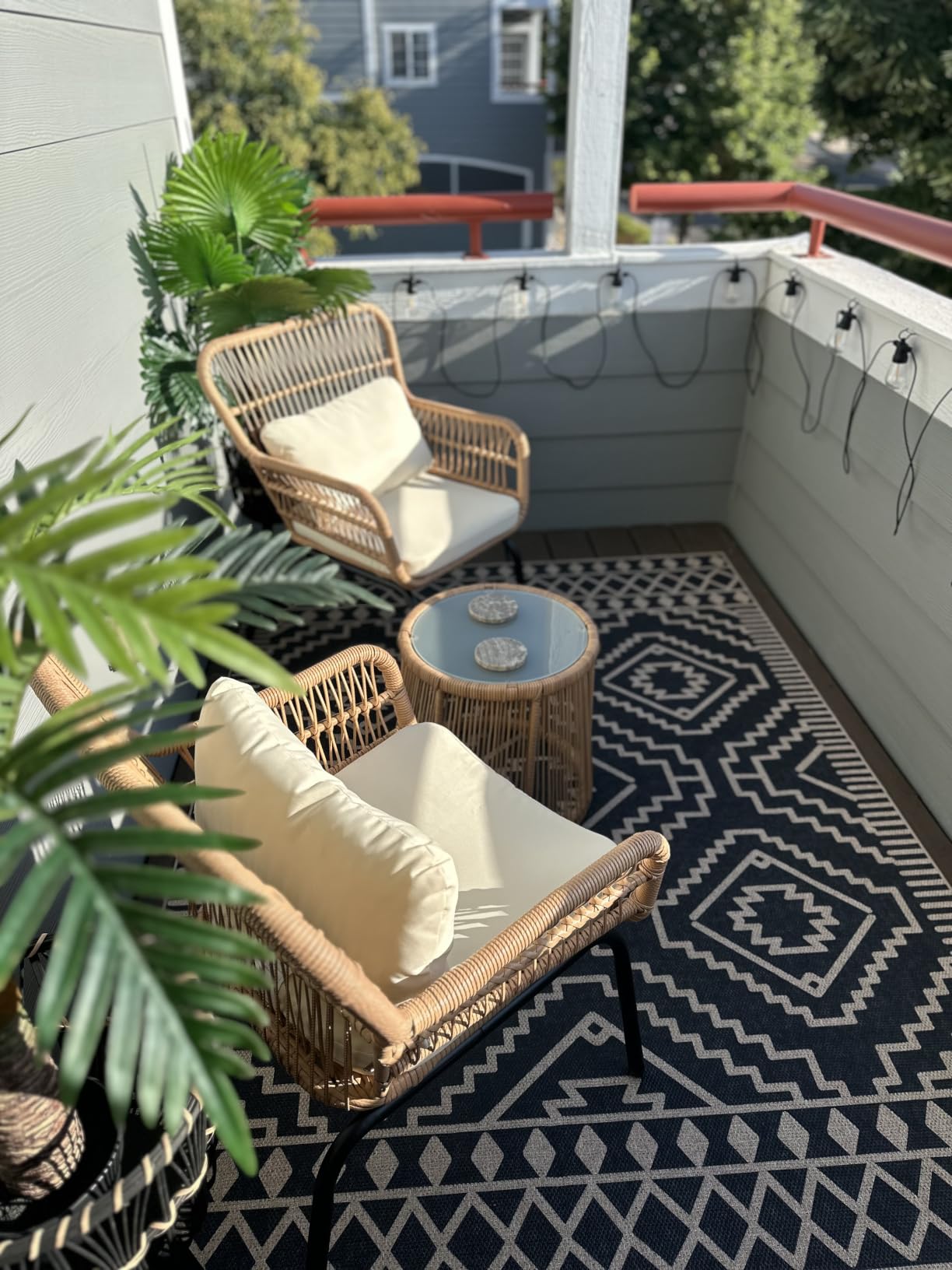 3 Piece Outdoor Wicker Furniture Bistro Set, Rattan Chairs Conversation Sets Wicker Patio Furniture for Balcony Poolside Backyard, Yellow/Beige customer photo 2