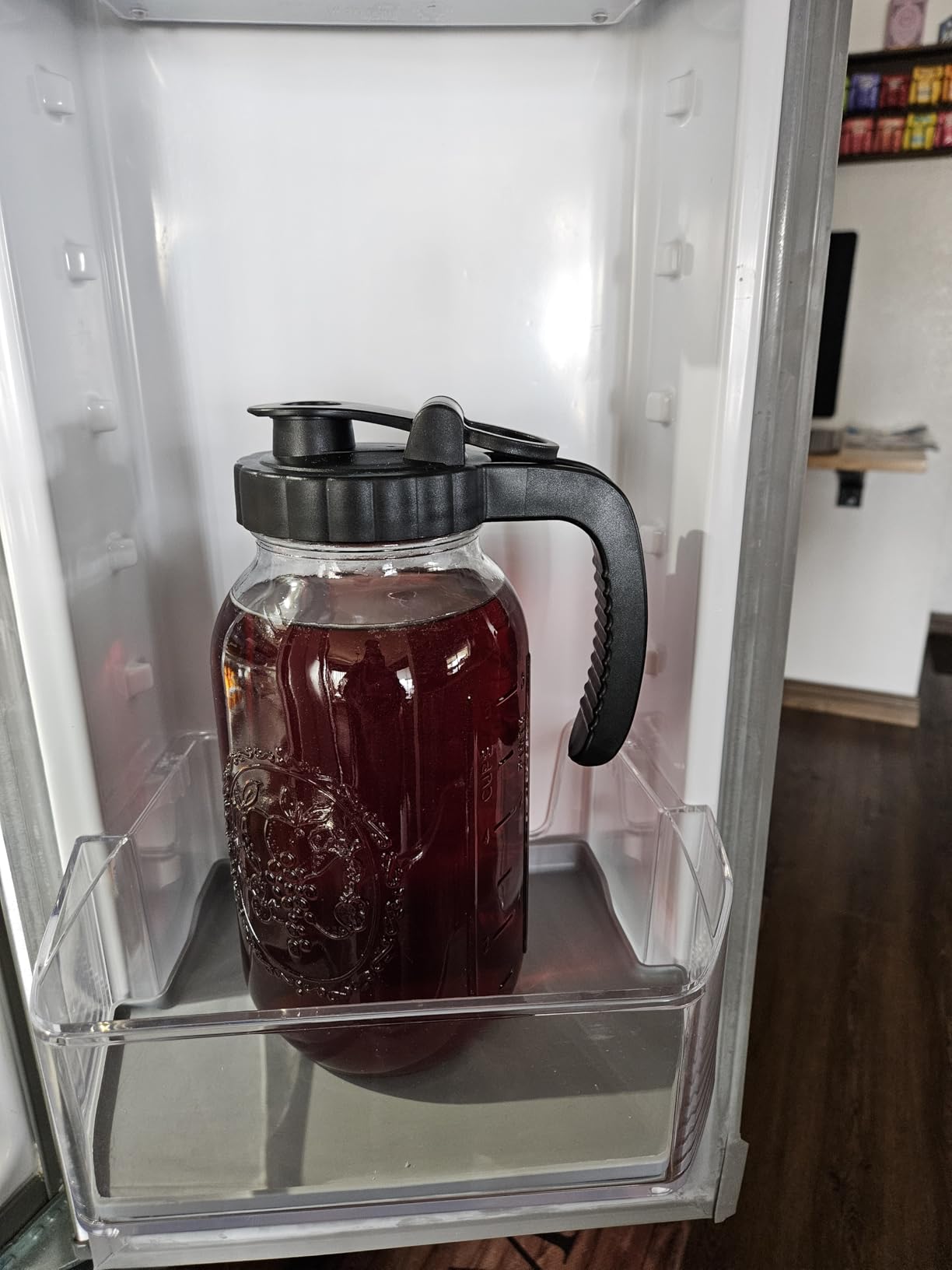 64 Oz Glass Mason Jar Water Pitcher With Infuser Half Gallon Mason Jug Carafe Wide Mouth 2 Quart Pitcher With Lid For Cold Hot Tea Coffee Lemonade beverage Breast Milk Juice Container For Fridge customer photo 1