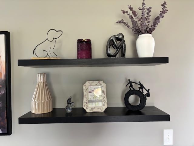 BAYKA Rustic Brown Floating Shelves 22.5in, Set of 2, Wall Mount Wood Shelf customer photo 1