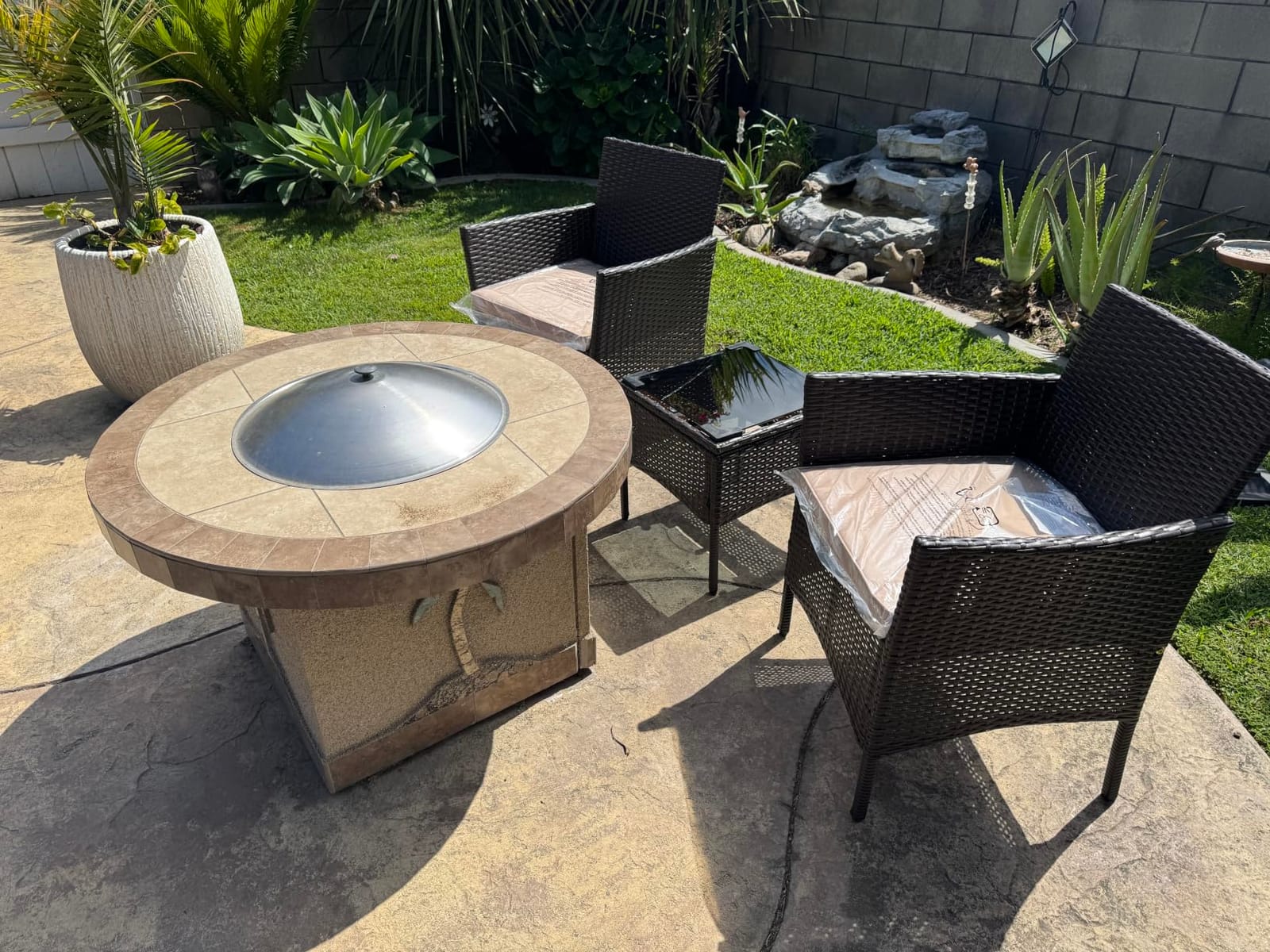 Yaheetech 3 Pieces Patio Conversation Set, Outdoor Rattan Bistro Furniture, 2 Chairs with Cushions & 1 Side Table for Bistro/Porch/Garden/Deck/Courtyard, Black/Khaki customer photo 1