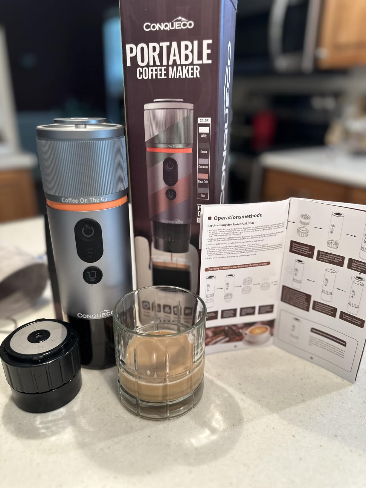 CONQUECO Self-Heating Portable Espresso Machine: Travel Coffee Maker with 13500mAh Battery - 12v Small Electric Fast Heating customer photo 1