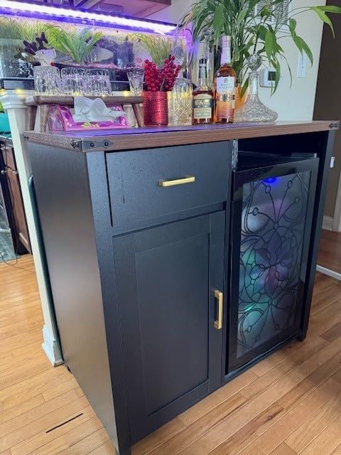 GDLF Coffee Bar Cabinet with Fridge Space, Mini Fridge Stand, Black | Compact Refrigerator Stand, Large Drawer & Cabinet, Black Finish with Warm Brown Top for Kitchen, Office, Dorm & Snack Bar customer photo 2