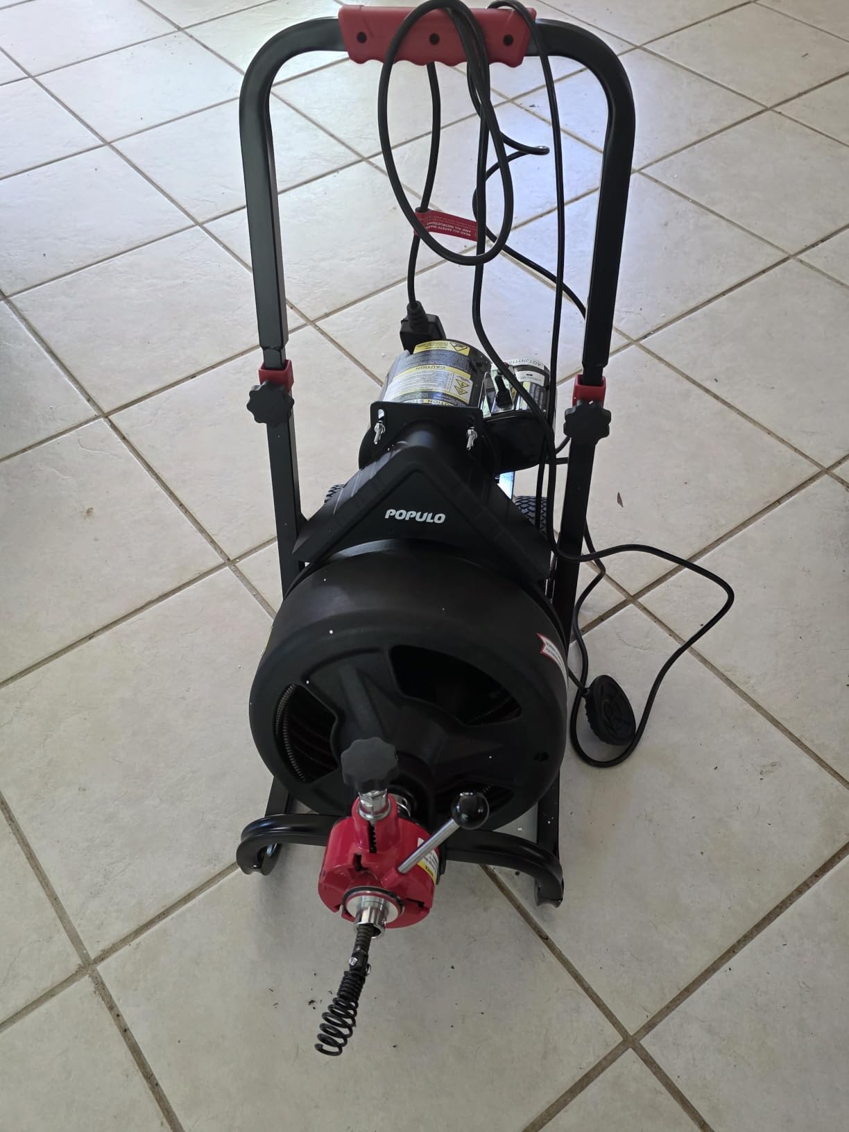 100 ft x 1/2 inch POPULO Auto Feed Electric Drain Snake Auger for 2 to 4 Inch Pipes, Sewer Plumbing Snake Auger, Heavy Duty Drain Cleaner Machine with 8 Cutters & 1 Root Killer & Gloves customer photo 2