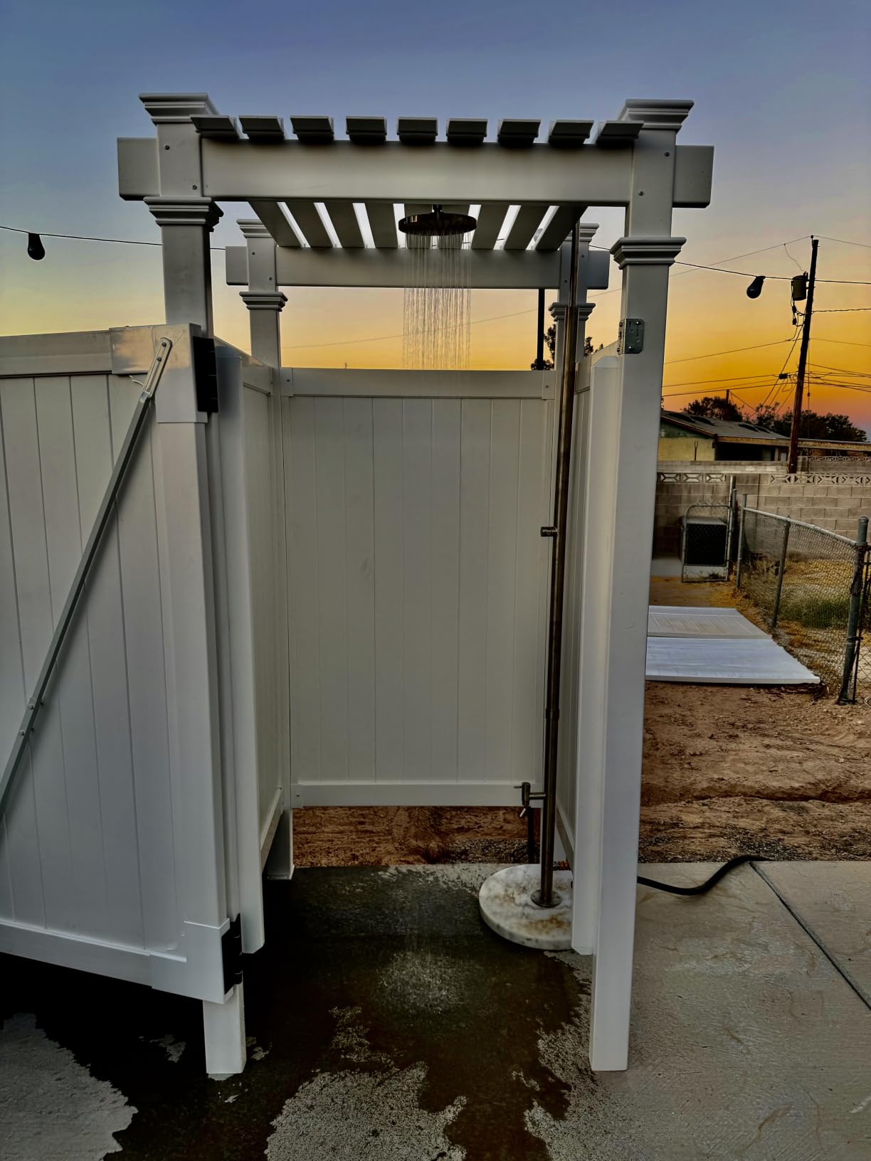 KES Natural Marble Outdoor Shower with Weighted Base, Freestanding Poolside Rain Shower Head & Foot Rinse, 3/4