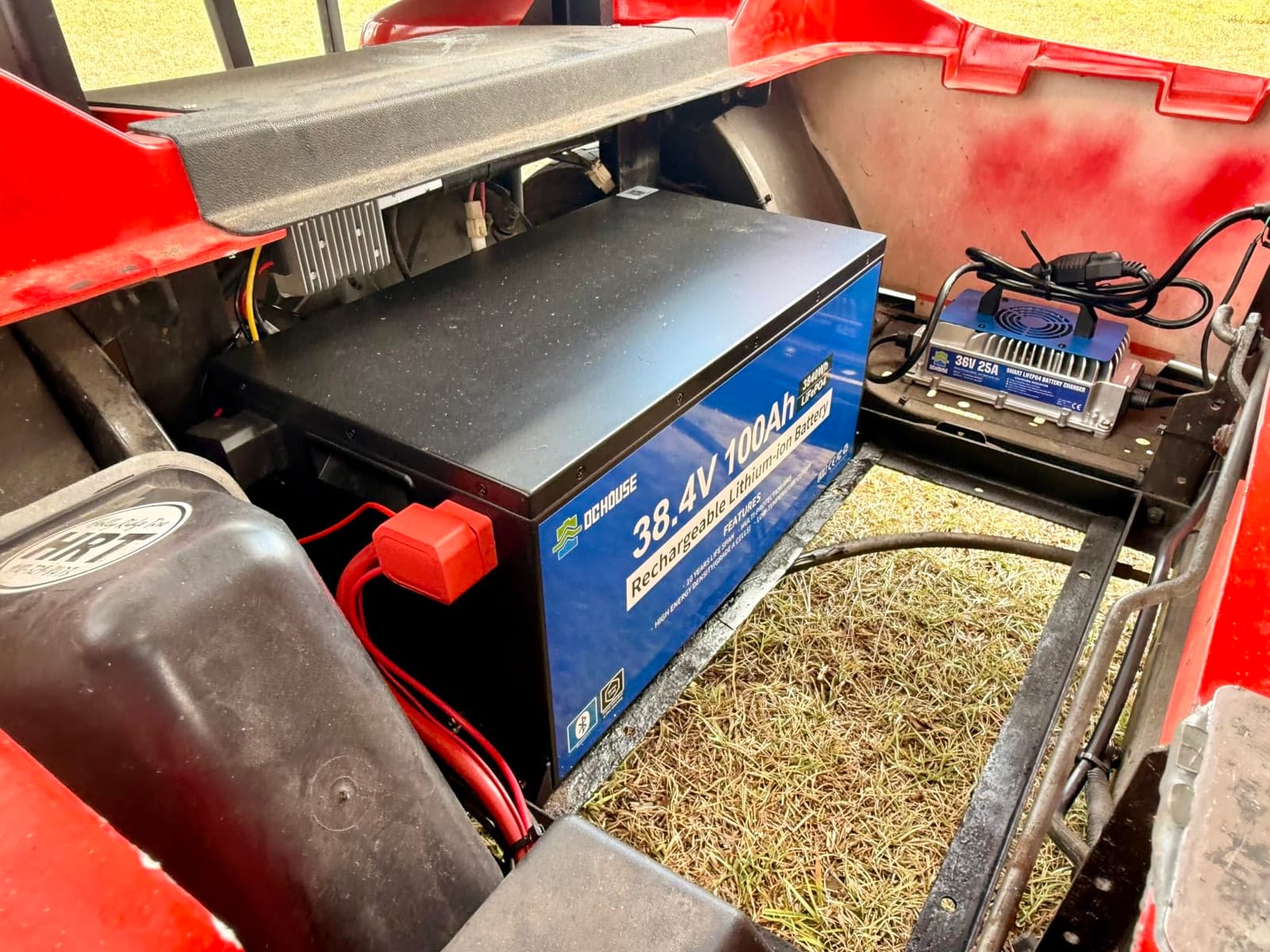 DC HOUSE Metal Case 36V 100Ah Lithium Golf Cart Battery Kit w/ 25A Charger | LiFePO4 Battery with Bluetooth Mobile APP & LCD Monitor, 200A BMS, Peak Current 670A, Perfect for Trolling Motor, Marine customer photo 1