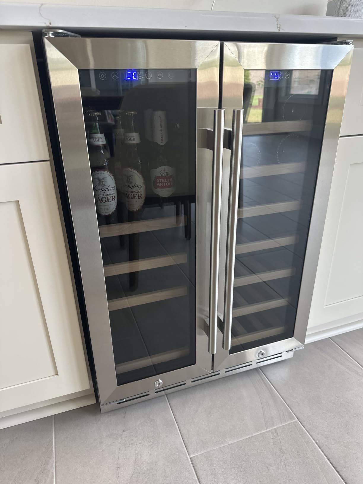 ORYMUSE 15 Inch Wine Cooler, 30 Bottle Dual Zone Under Counter Fridge | Built-In or Freestanding Design, Stainless Steel Glass Door, Digital Temperature Control and Lock customer photo 1