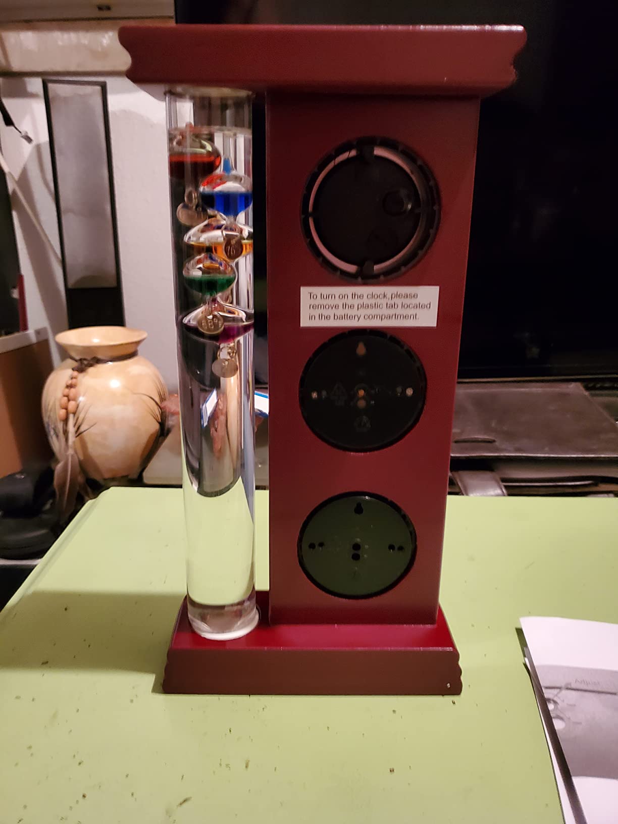 Lily's Home Analog Weather Station, with Galileo Thermometer, a Precision Quartz Clock, and Analog Barometer and Hygrometer, 5 Multi-Colored Spheres (6