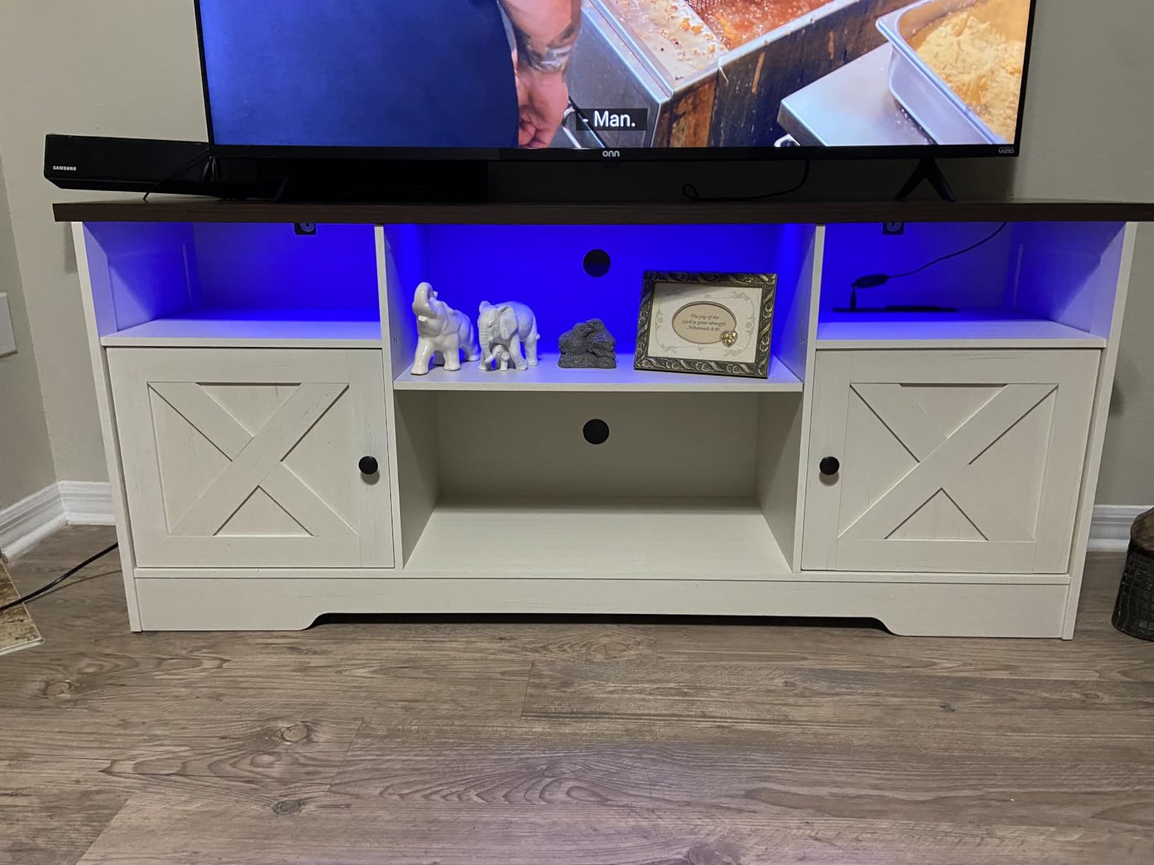Casaottima TV Stand for 65 Inch TV, Entertainment Center, White | Farmhouse Entertainment Center, Power Outlet & LED Light, Storage Cabinets, Media Furniture for Living Room, Bedroom customer photo 1