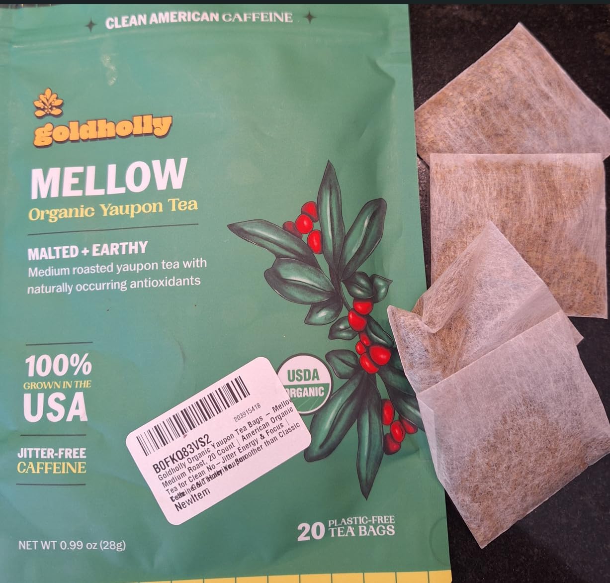 Goldholly Organic Yaupon Tea Bags, Mellow Medium Roast, 20 Count customer photo 2