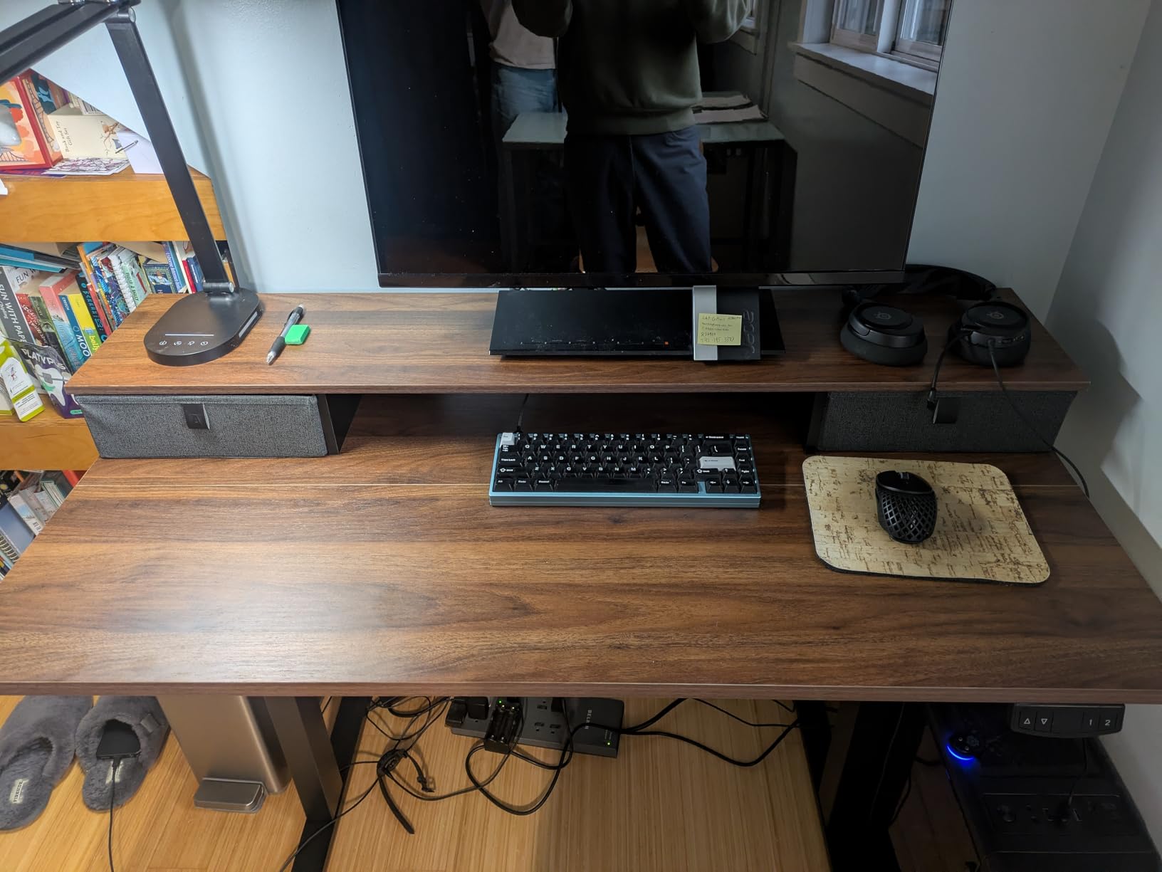 Klicelor 48 x23 Inch Electric Standing Desk with Drawers, Adjustable Height Small Sit Stand Desk for Home Office, Compact Computer Workstation with Storage Rustic Brown customer photo 1