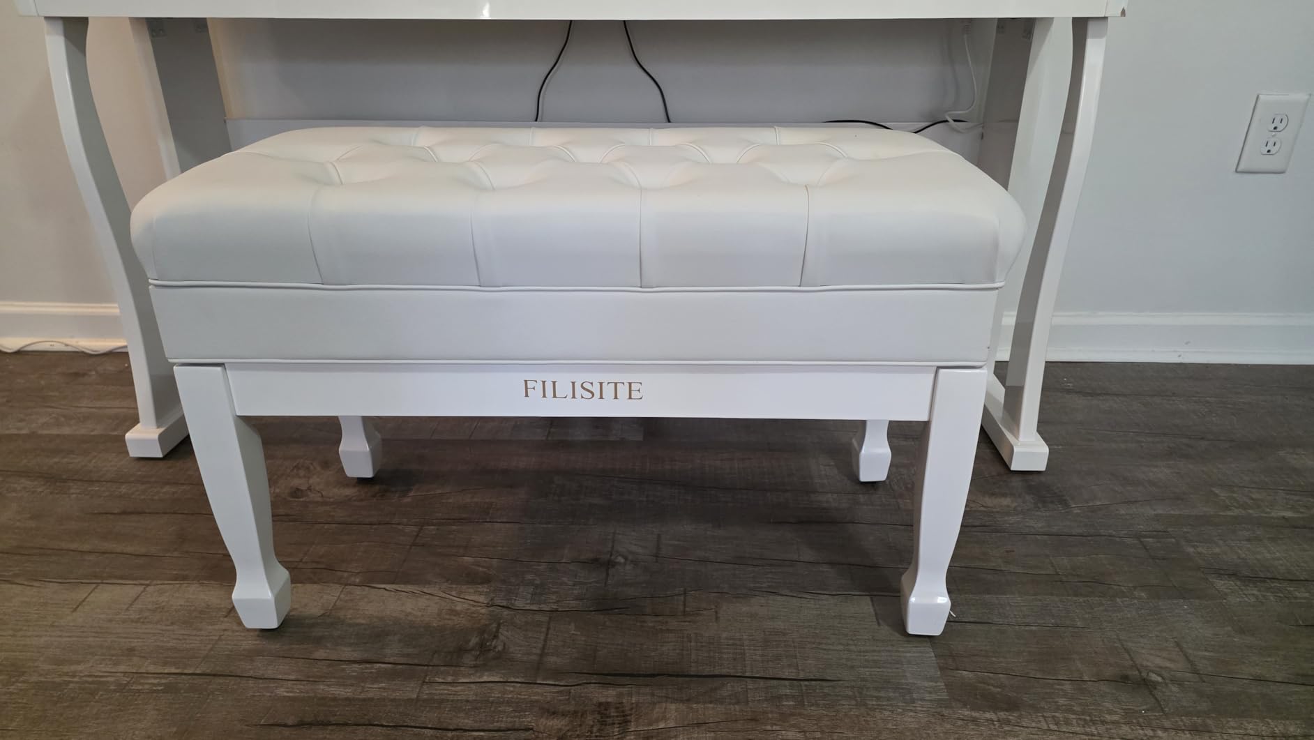 Adjustable Duet Piano Bench with Storage, Heavy Duty Solid Wood Double Piano Stool Keyboard Bench Seat with PU Leather Padded Cushion (Wood) customer photo 2