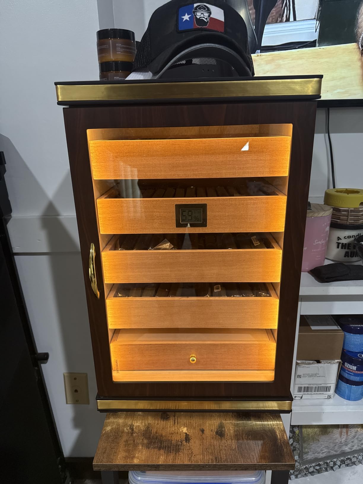 500-Count Cigar Humidor Cabinet with Digital Hygrometer, Gift Set | Ebony finish, 5 cedar drawers, triple-sided light, digital hygrometer, humidifier and humidity packs for up to 500 cigars customer photo 2