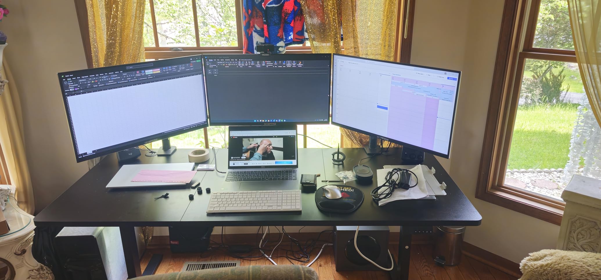 Black 60x28 in Electric Standing Desk, 1 Inch Thick Tabletop | Double Beam Frame, Holds 220lbs, Sit Stand, 3 Memory Height Adjustment, Extra Deep Table Top, Black Frame customer photo 1