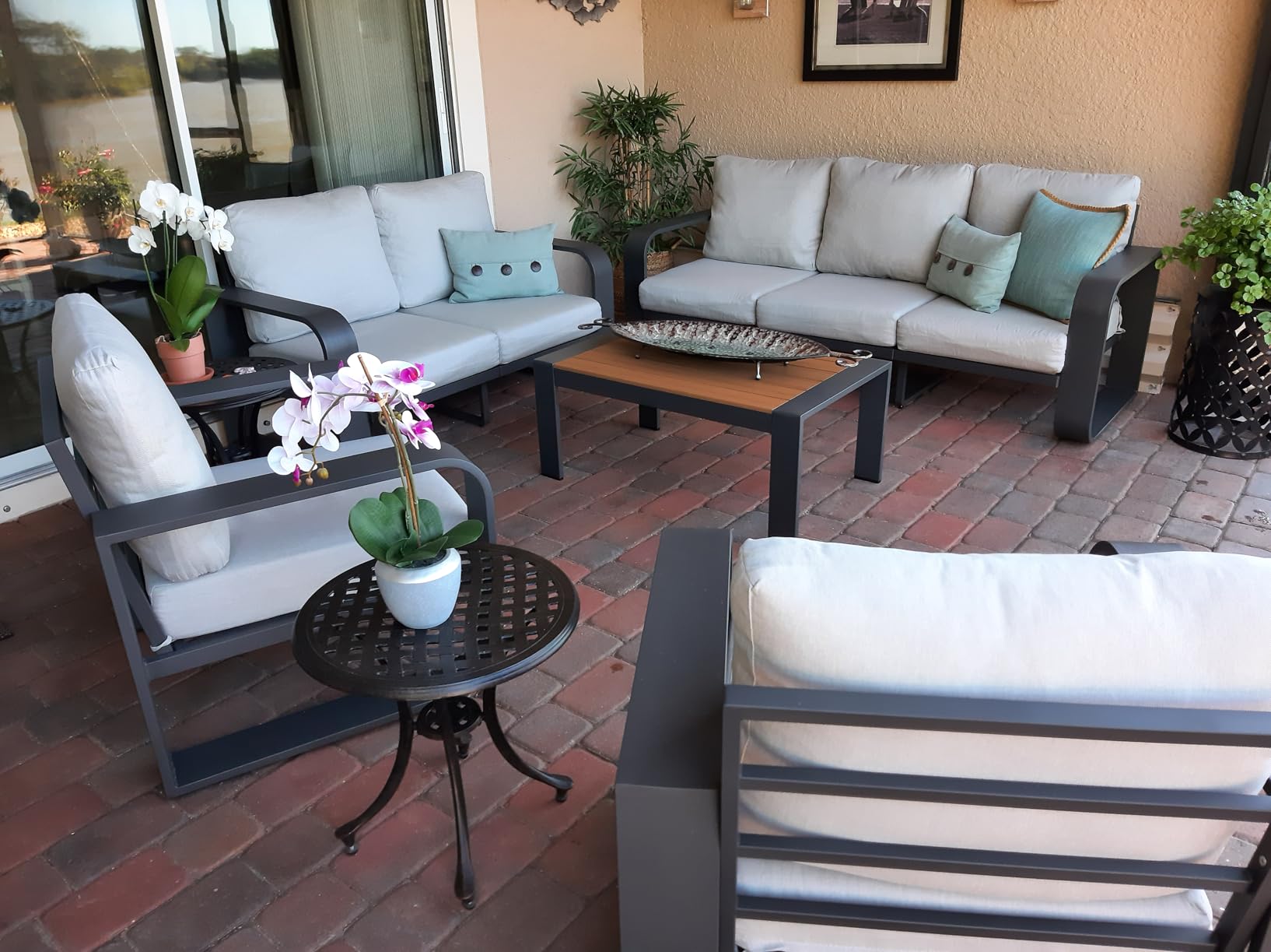 Oversized Aluminum Outdoor Furniture Set, Extra Large Patio Furniture Sofa Set 4.8” Widened Armrest & Ultra-Thick Cushions, 5 Pcs Modern Patio Sectional for Backyard, Porch, Graphite customer photo 1