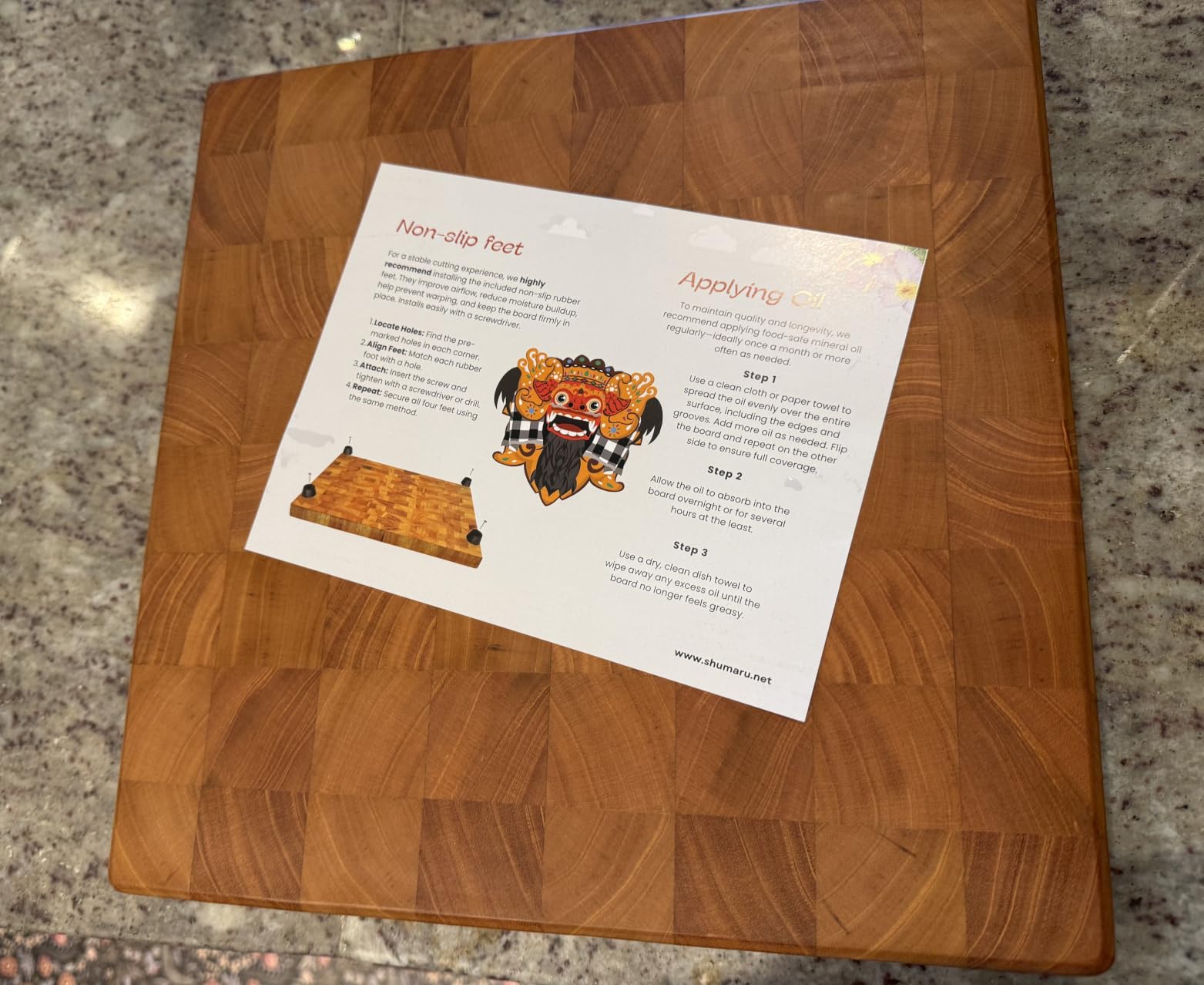 SHUMARU Mahogany End Grain Cutting Board 12.6×12.6×2 in with Holder – Handmade Checkered Butcher Block, Knife-Friendly, Non-Slip Feet, Ergonomic Handles customer photo 2