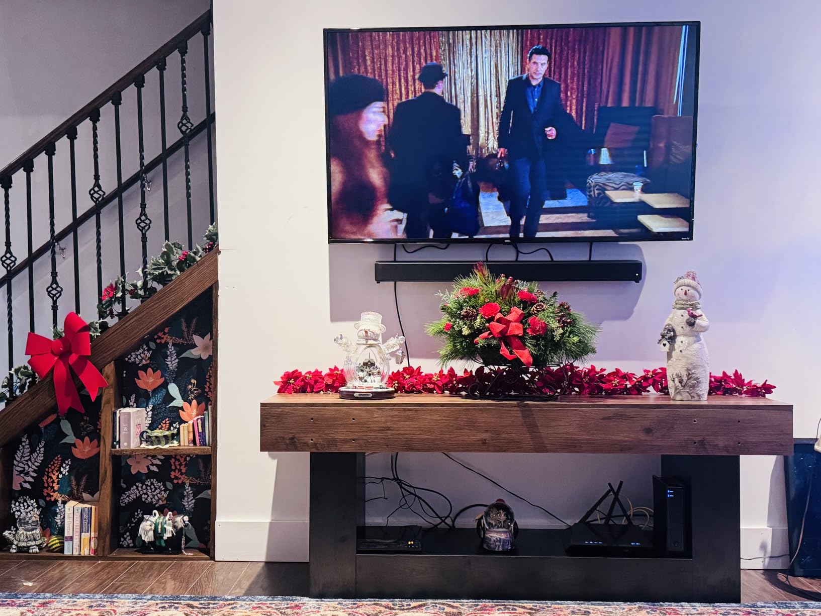 LITTLE TREE 63 Inches Long TV Stand for TVs Up to 70 Inches, Modern Television Stand for Living Room, Entertainment Center with U-Shaped Pedestal & Open Storage Shelf, Media TV Console, Brown & Black customer photo 2