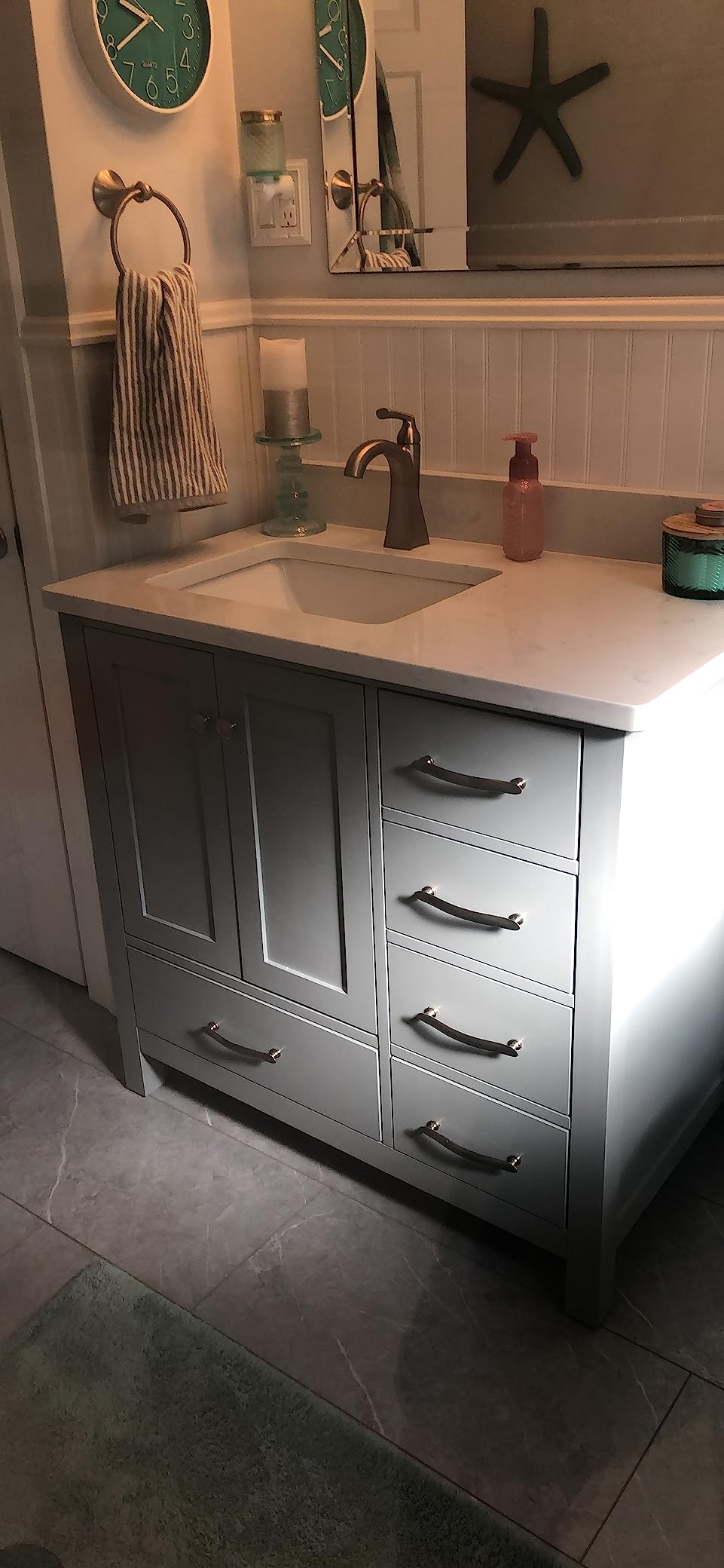 ARIEL Cambridge 60-inch Bathroom Vanity Base Cabinet, Solid Wood, 4 Soft Closing Doors, 6 Dovetail Drawers, Brown Oak customer photo 1