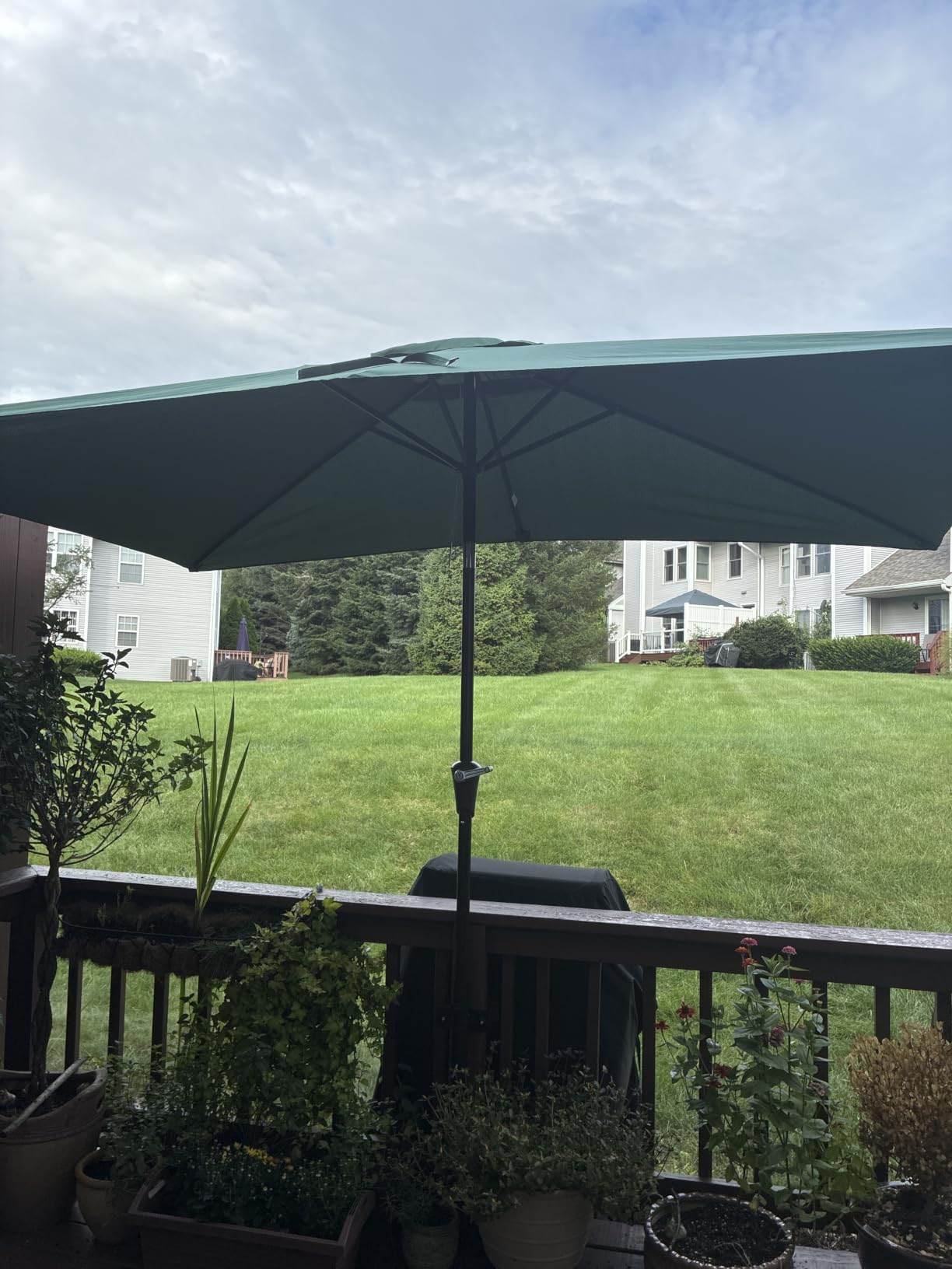 Rectangular Patio Umbrella, 6.5 x 10 ft Rectangle Table Umbrellas w/Heavy Duty Ribs, Effortless Crank and Push Button Tilt, Wind Resistant Sun Umbrella for Outdoor Patio, Navy Blue customer photo 2