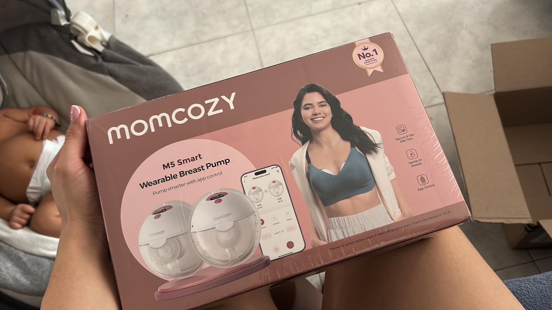 Momcozy Wellness 1 Wearable Breast Pump, Warm-Massage Hands-Free Pump with Heated Flange&Simulated Massage for Comfortable Breastfeeding&Let-Down, App-Controlled, 4 Modes 12 Levels, 180ml/6oz customer photo 1