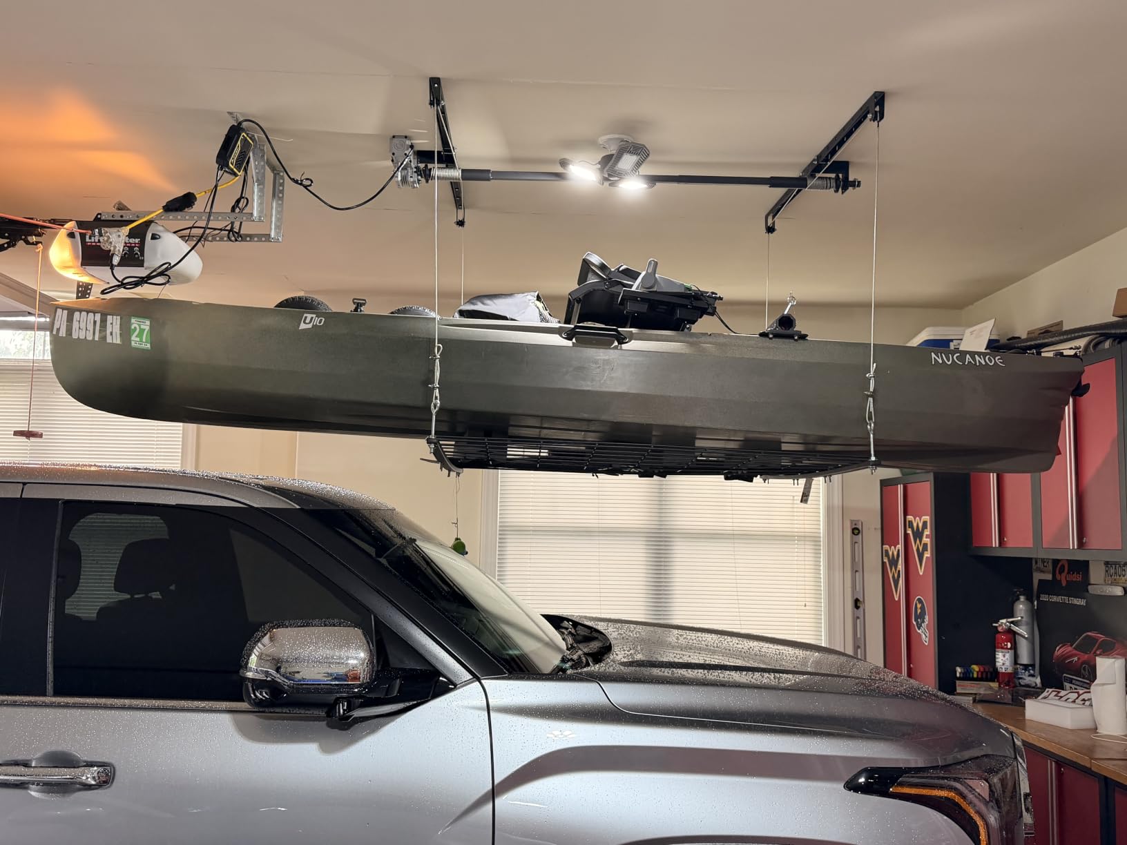 Motorized Garage Ceiling Storage Racks with Remote Control, 4x4 FT Overhead Garage Storage Rack, Heavy-Duty Lift Storage System, Space-Saving Hanging Shelves, 250 Lbs Capacity customer photo 1