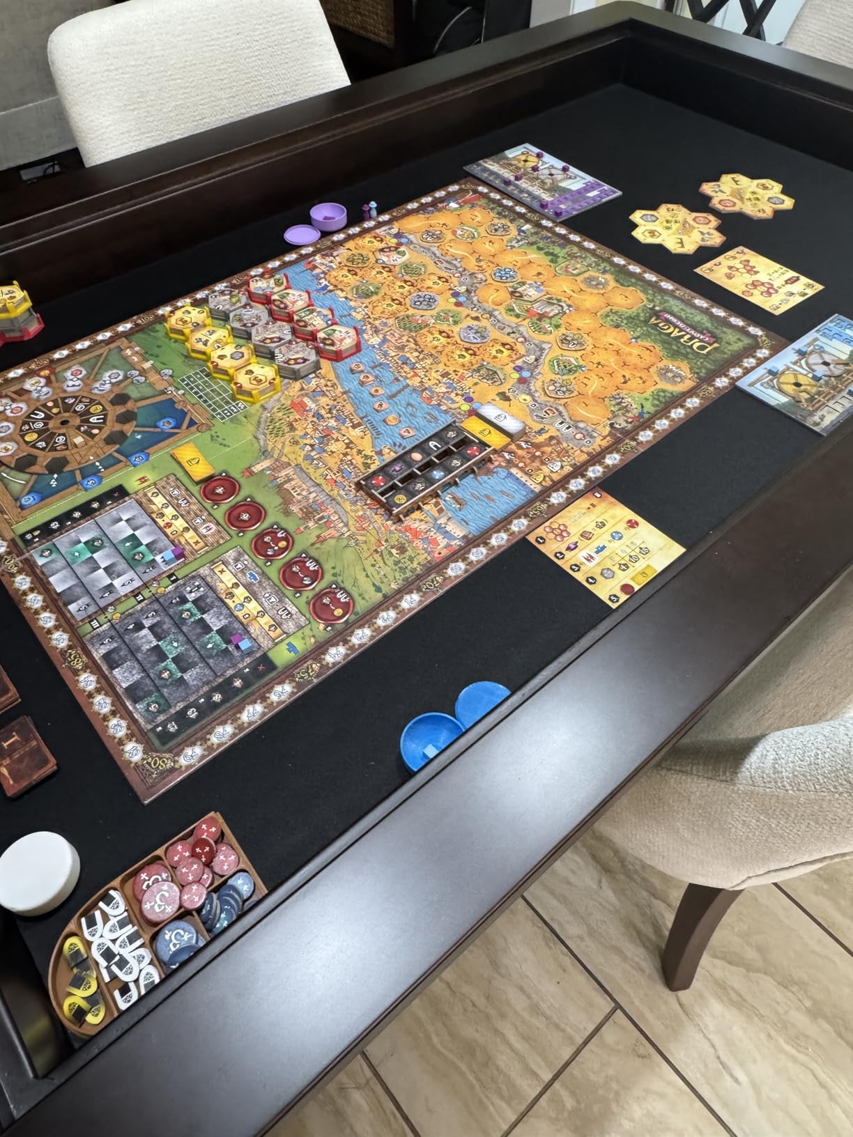 Solid Wood Board Game Table with Removable Table Top for 4-6 Players, Gaming Table and Dining Includes Play Mat and Detachable Cup Holders with 55