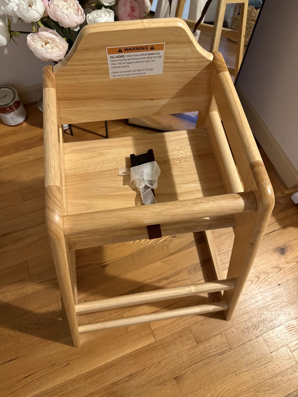 LA Baby Wooden High Chair - Restaurant Style Solid Wood Highchair for Babies and Toddlers - ASTM F404 Safety Certified - Stackable Design - Natural customer photo 2