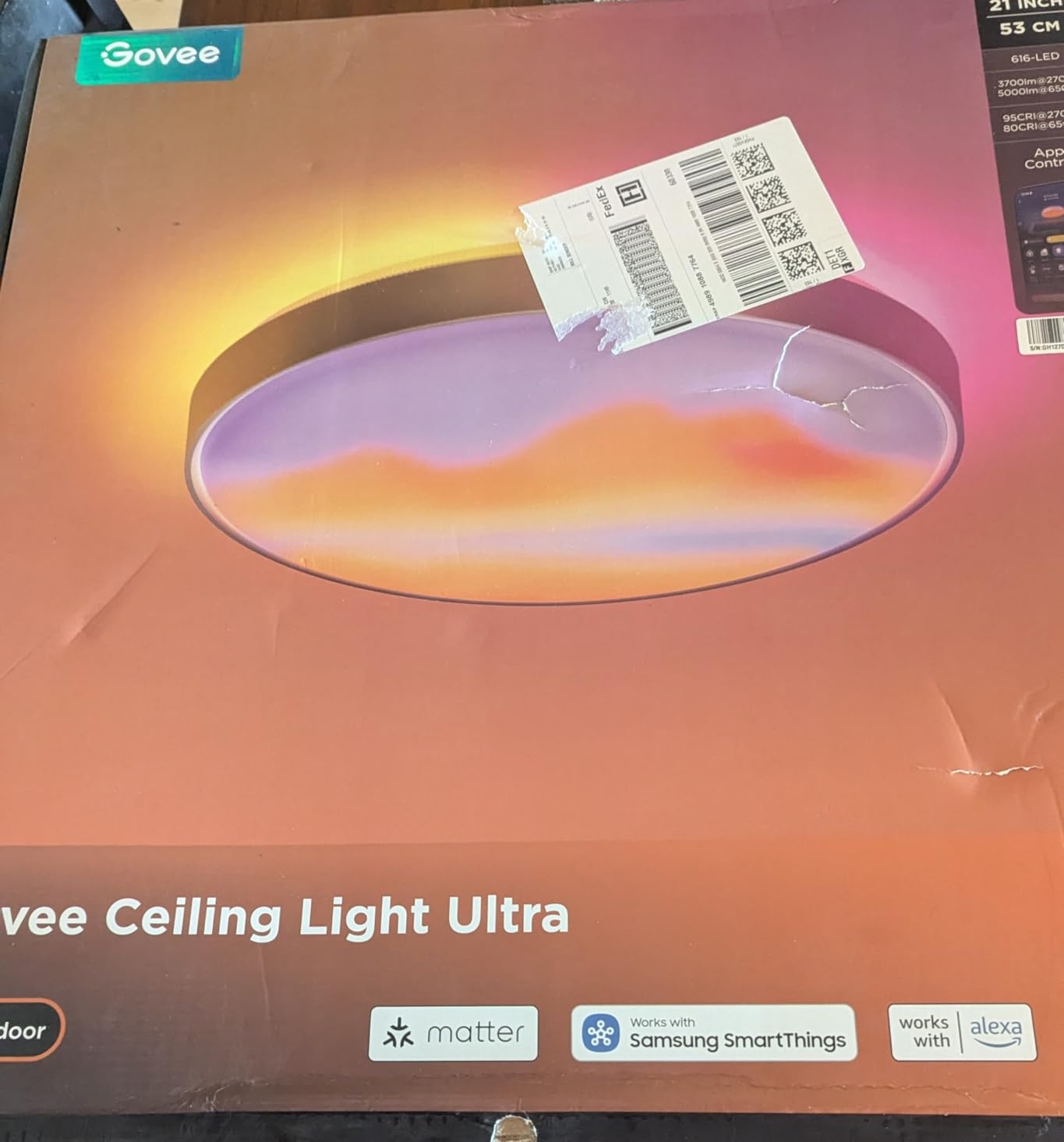 Govee Ceiling Light Ultra 21 Inch, 5000LM Smart Flush Mount Ceiling Light | DIY Ceiling Canvas for Living Room, Bedroom & Game Room, Compatible with Matter & Alexa, RGBIC & Tunable White 2700K-6500K customer photo 1