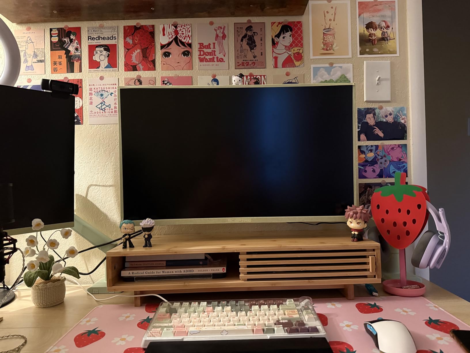Bamboo 42” Dual Monitor Stand with Sliding Doors Desk Shelf customer photo 1