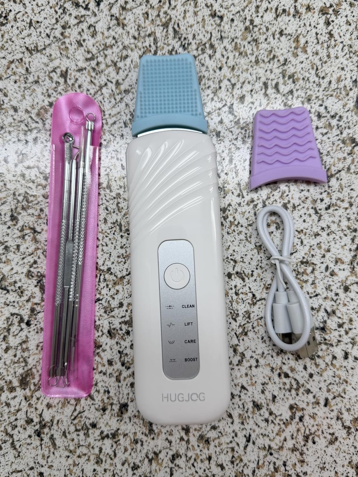 Blackhead Remover Tools, Face Scrubber Skin Spatula for Facial Cleansing, 4 Modes Pore Cleaner with 304 Stainless Steel Blade, Type-C Rechargeable, Silicone Face Brush, 4 Needles, PP Box customer photo 2