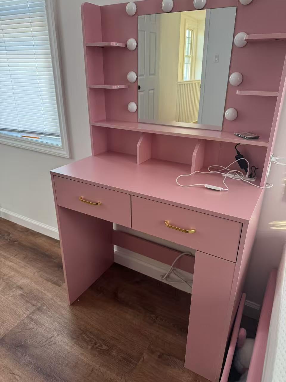 COMHOMA Vanity Desk with 3-Way Mirror and Lights, Makeup Vanity with 360° View Mirror, 3 Lighting Modes, 6 Drawers,Storage Cabinet Fluted Wood Vanity Table with Jewelry Hook for Women Girls customer photo 2