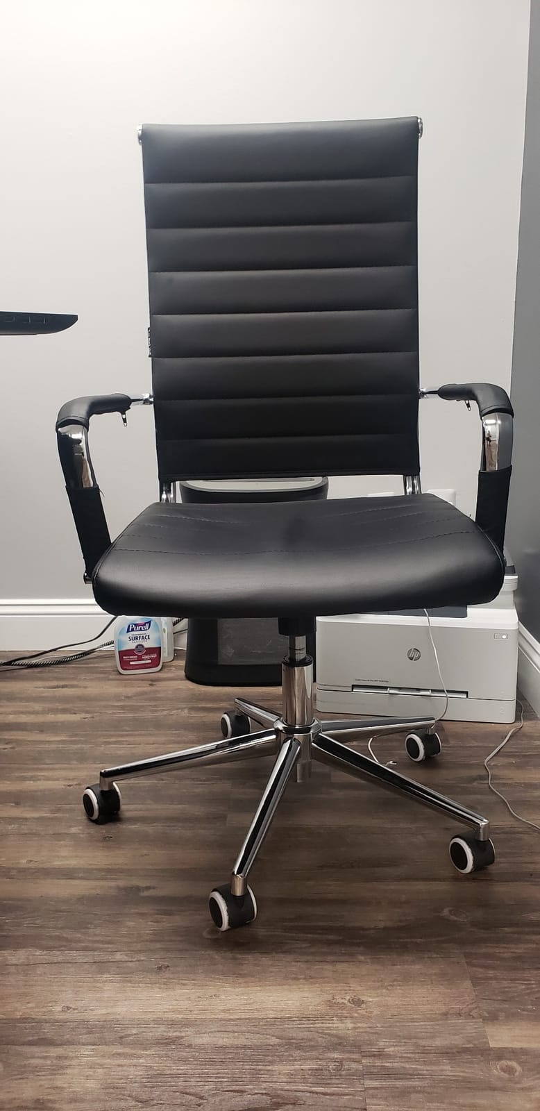 Okeysen Office Desk Chair, Ergonomic Leather Modern Conference Room Chairs, Executive Ribbed Height Adjustable Swivel Rolling Chair for Home Office Set of 6. (Black) customer photo 1