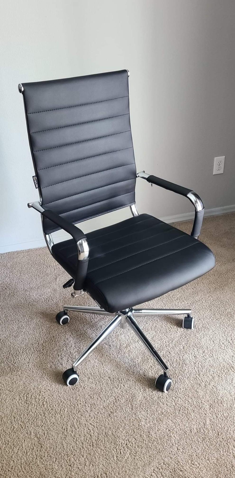 Okeysen Office Desk Chair, Ergonomic Leather Modern Conference Room Chairs, Executive Ribbed Height Adjustable Swivel Rolling Chair for Home Office Set of 6. (Black) customer photo 2