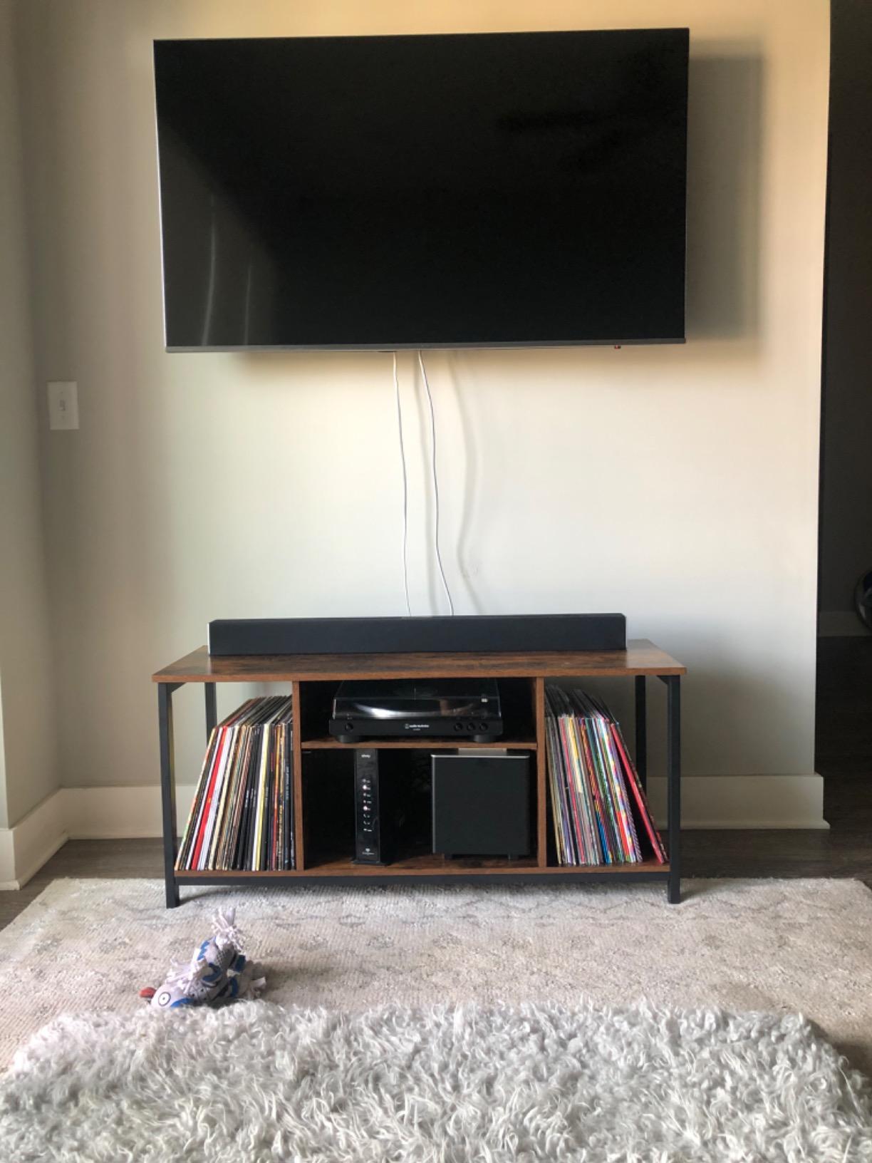 VASAGLE Tall Farmhouse TV Stand, Entertainment Center with Door for 65'' TV | Media Console with Storage Cabinet, 58.3 x 15.7 x 31.9 Inch, Rustic White and Honey Brown, LIRY Collection ULTV031W101S customer photo 1