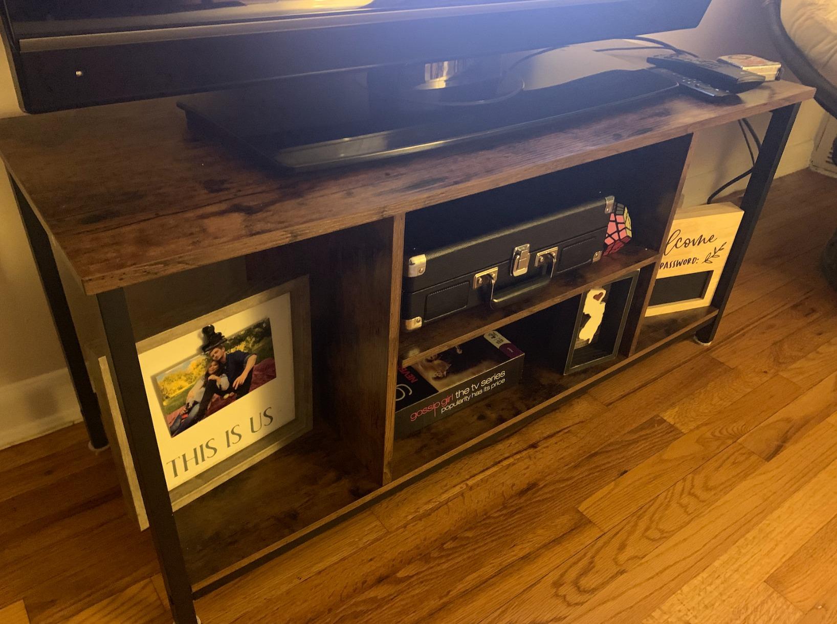 VASAGLE Tall Farmhouse TV Stand, Entertainment Center with Door for 65'' TV | Media Console with Storage Cabinet, 58.3 x 15.7 x 31.9 Inch, Rustic White and Honey Brown, LIRY Collection ULTV031W101S customer photo 2