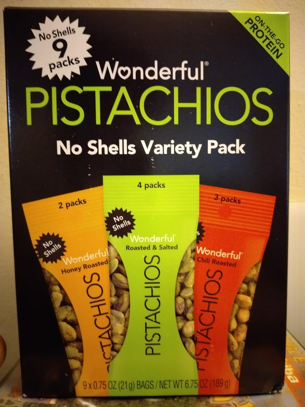 Wonderful Pistachios No Shells, 3 Flavors Mixed Variety Pack of 9 (0.75 Ounce), Roasted & Salted Nuts (4), Chili (3), Honey (2), Protein Snacks, Gluten Free, Healthy Snacks Variety Pack for Adults customer photo 1