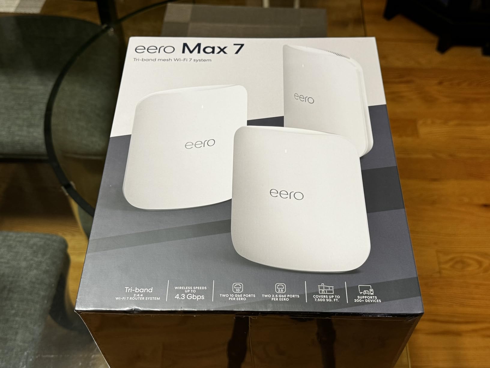 Amazon eero Max 7 mesh wifi system (newest model) - Supports internet plans up to 10 Gbps, Coverage up to 7,500 sq. ft., Connect 750+ devices, 3-pack customer photo 2