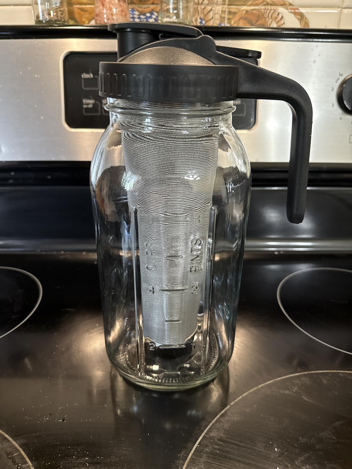 Cold Brew Mason Coffee Maker - 64oz Iced Coffee Pitcher with Stainless Steel Mixing Spoon & Super Dense Filter 3 Steps Finish Cold Brew Coffee, Classic BPA Free Sturdy Mason jar Pitcher Easy to Clean customer photo 1