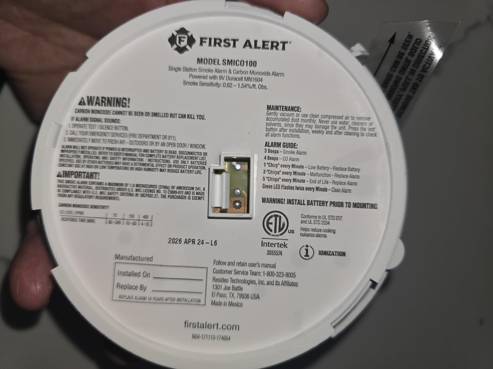 First Alert Battery Combination Smoke & Carbon Monoxide Alarm customer photo 2