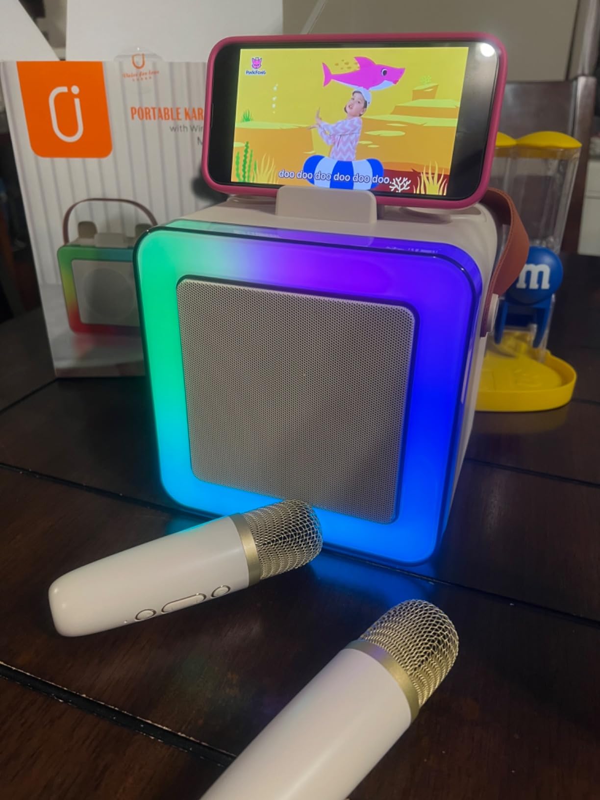 Mini Karaoke Machine for Kids Adults, Portable Bluetooth Speaker with 2 Wireless Microphones, Karaoke Toys for Family Party, Birthday Gifts for Girls Ages 4, 5, 6, 7, 8, 9, 10, 12+ customer photo 1