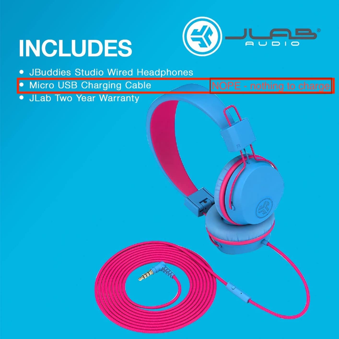 JLab JBuddies Studio Kids on-Ear Wired Headphones with mic, Volume Limiter, Folding, Adjustable, Noise Isolation, Blue/Green customer photo 2
