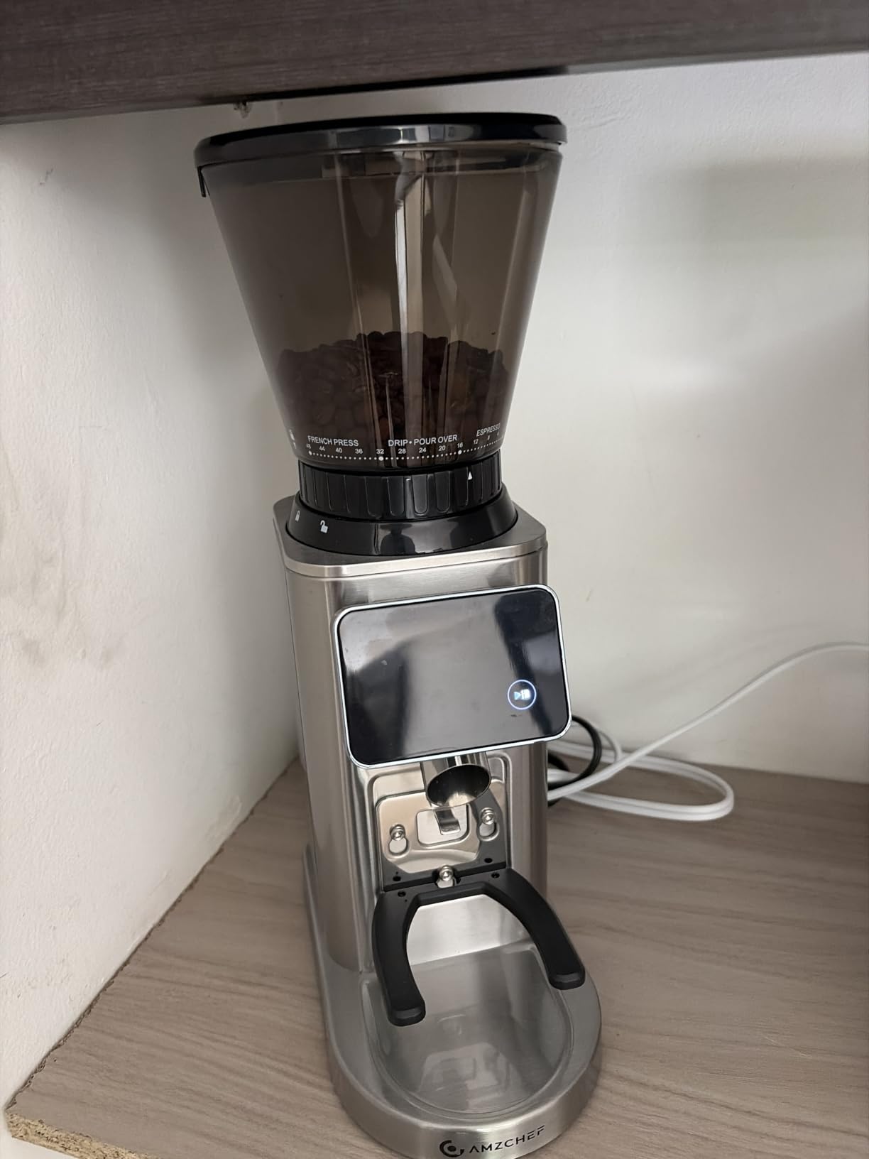 AMZCHEF Burr Coffee Grinder, 48 Settings, Less Static Mess, Metallic Silver customer photo 1