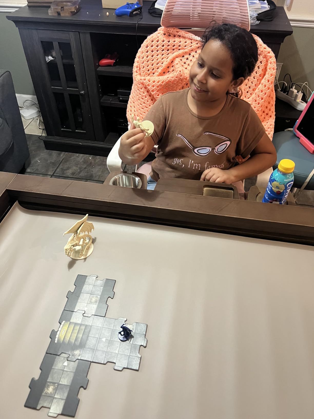 Convertible Board Game Table for 4-6 Players, Spacious Gaming Space w/Clean-Edge Table Top, Non-Slip Play Mat, Cup Holder & Game Tray, Dining Table w/Storage for DND, Poker Card, Family Dinner customer photo 1