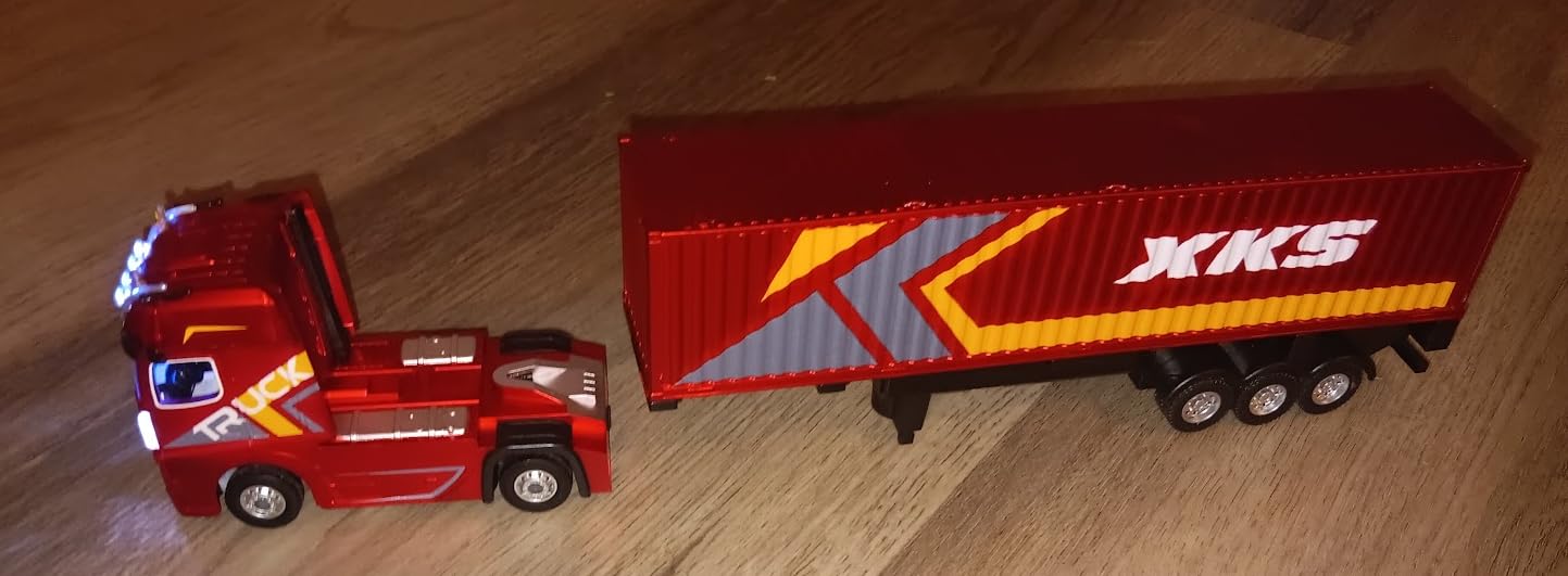 RC Semi Truck with Trailer, 1:64 Scale 2.4GHz Remote Control Container Truck with LED Lights, Independent Suspension, Three-Speed Control, and Realistic Horn – Great Gift for Enthusiasts customer photo 2